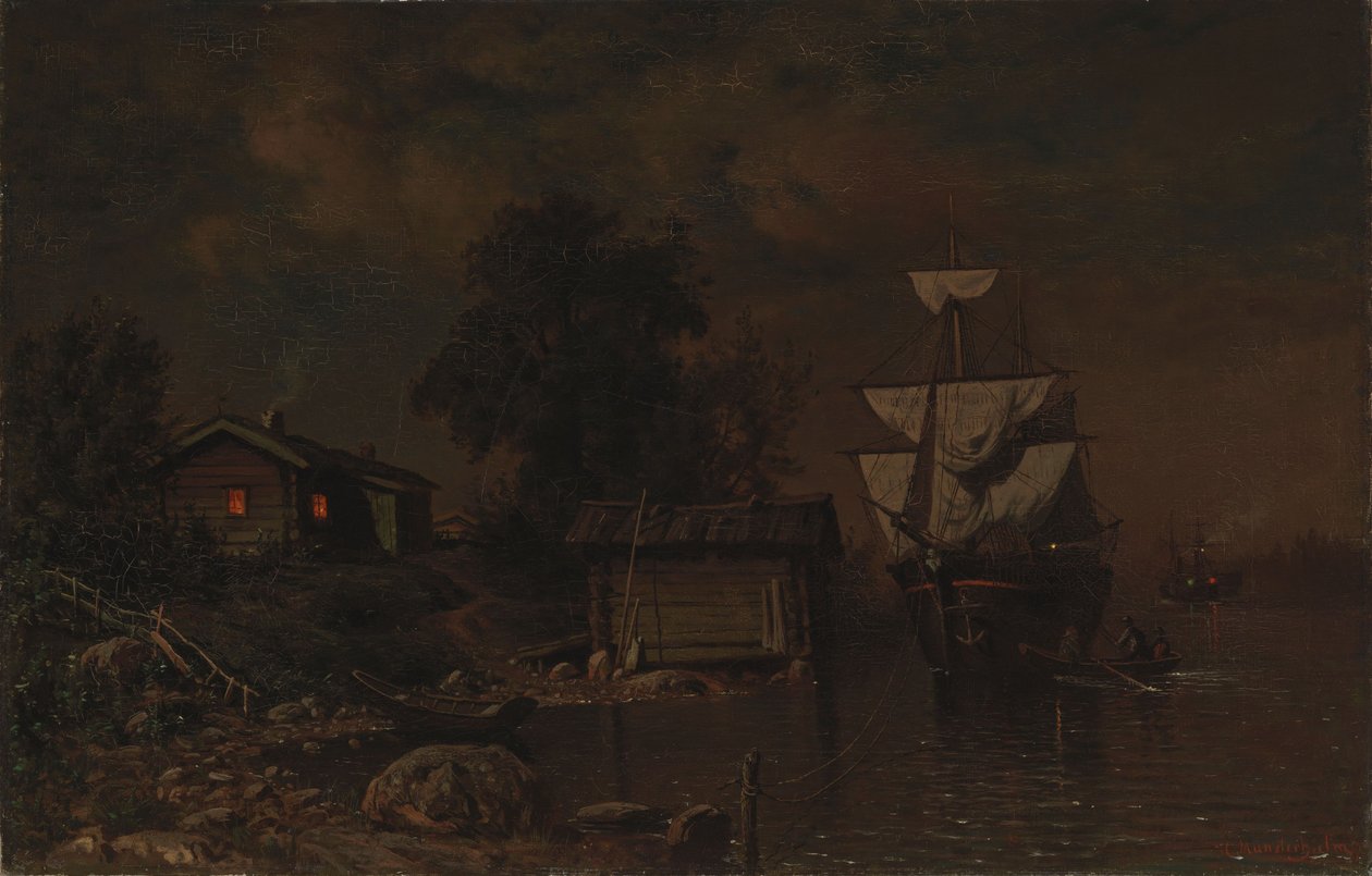Schepen in het maanlicht door Hjalmar Munsterhjelm