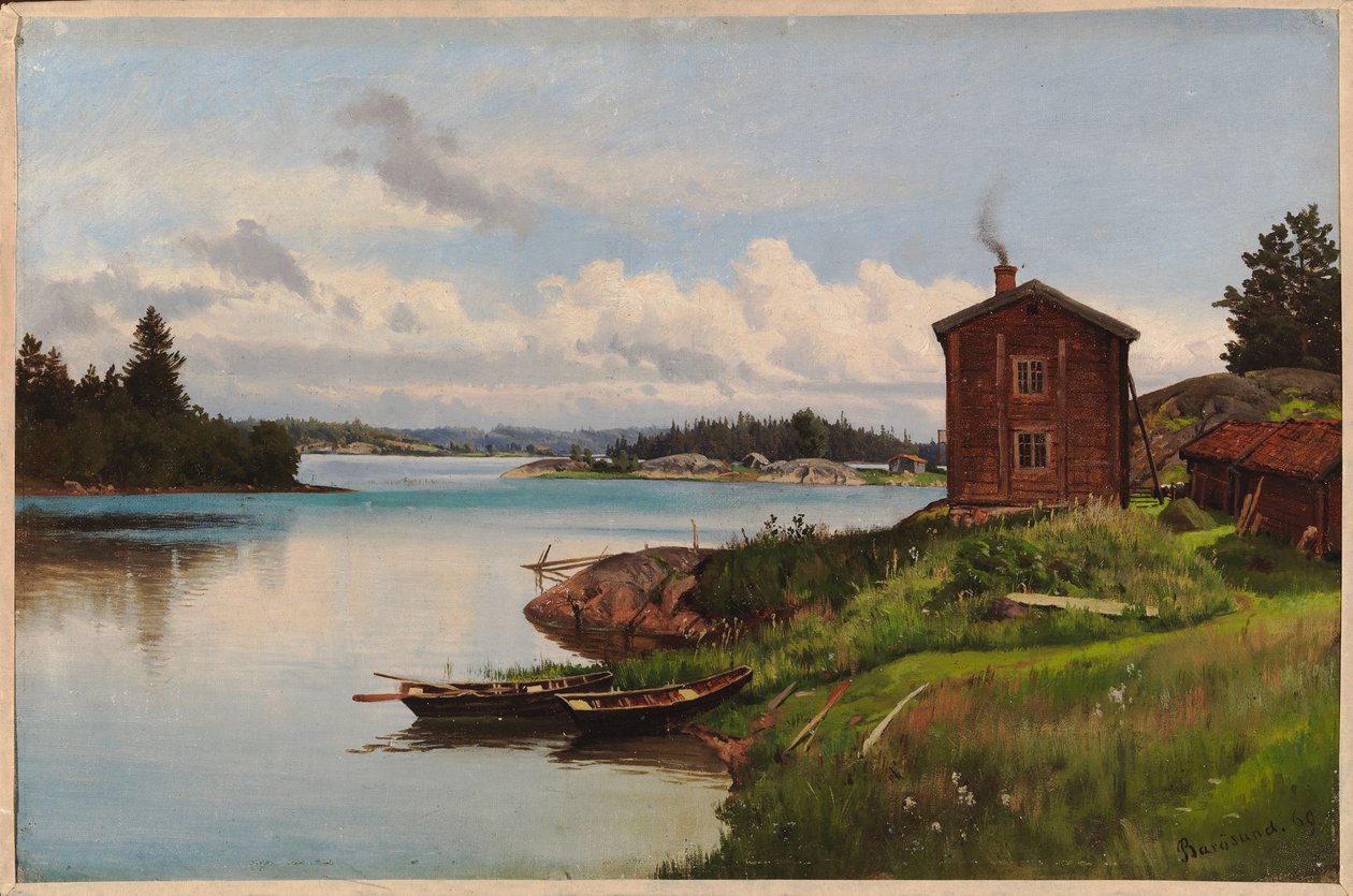 Gezicht op de zeestraat van Barösund, een studie door Hjalmar Munsterhjelm