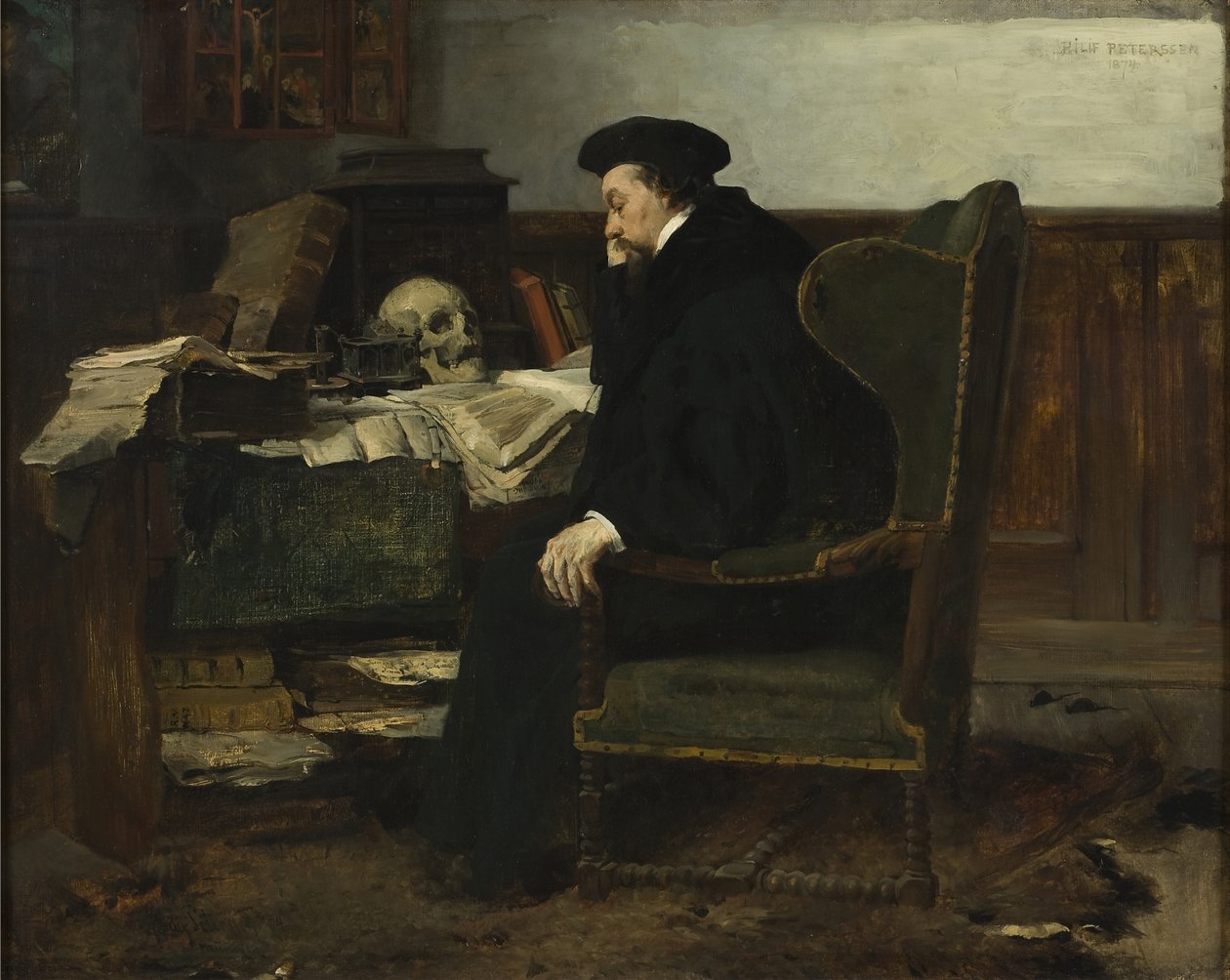 Verzonken in zijn studies, 1874 door Hjalmer Eilif Emanuel Peterssen