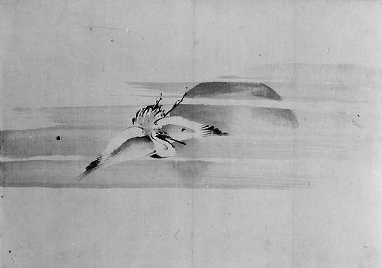 Kraanvogel en Zon, 19e eeuw door Hokusai School.