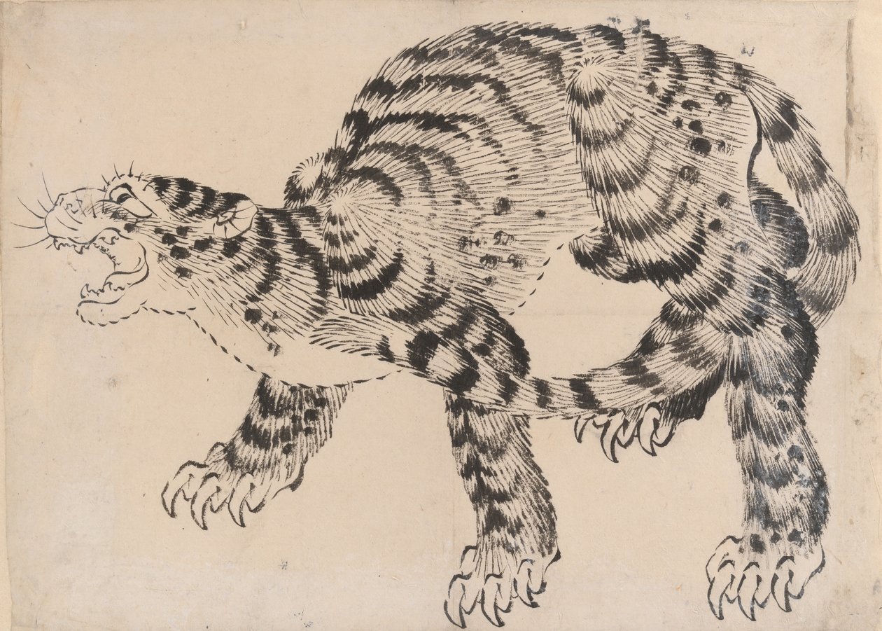 Tijger, 19e eeuw door Hokusai School.
