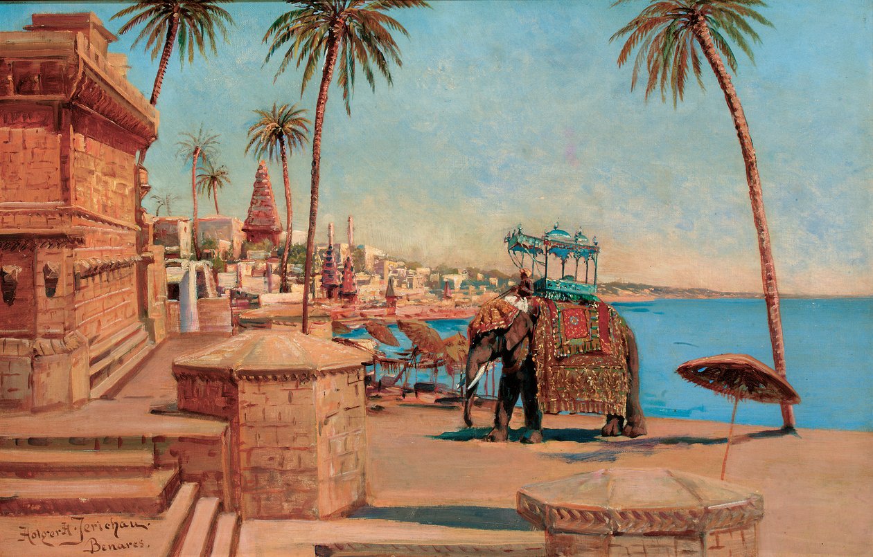 Een staat-olifant bij de Raja, Benares door Holger Hvitfeldt Jerichau