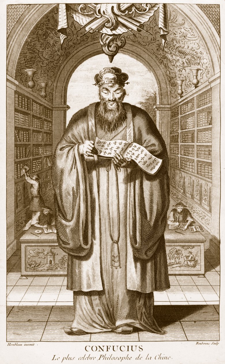 Kong-Fu-Tse, of Confucius, de Meest Beroemde Filosoof van China, gegraveerd door Henry Fletcher (fl.1729) door Honbleau