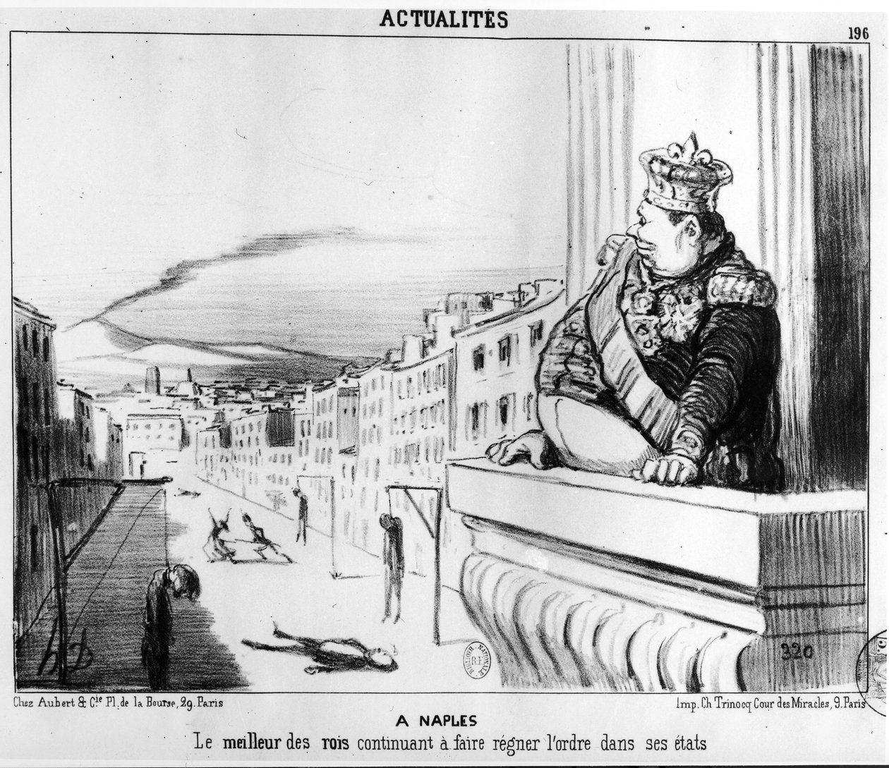 De koning blijft met orde regeren over zijn twee staten, Napels door Honoré Daumier