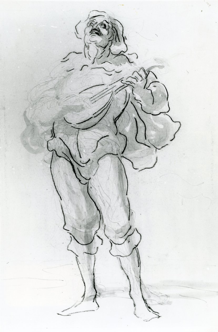 De luitspeler door Honoré Daumier