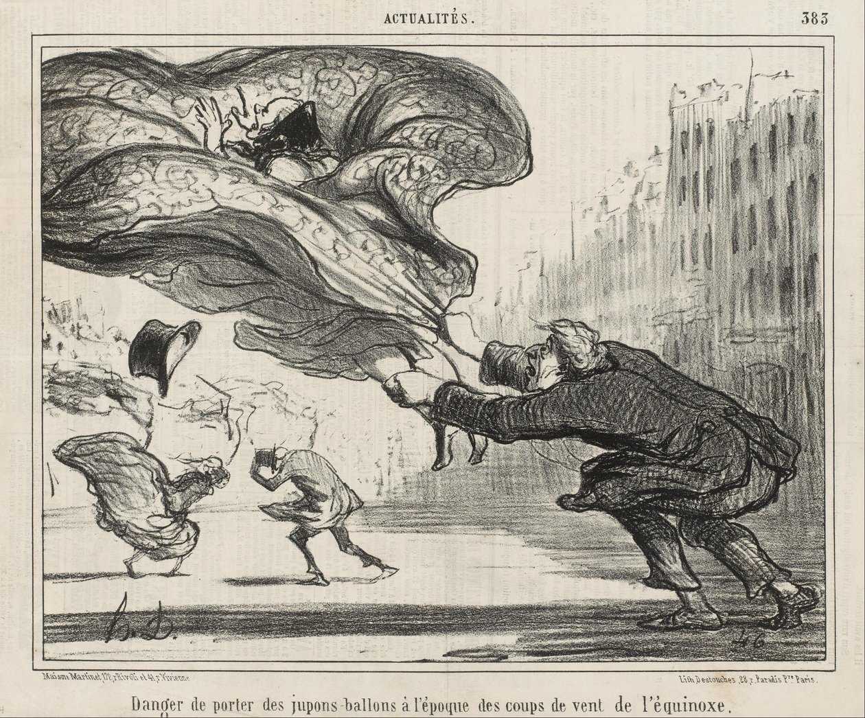 Het gevaar van het dragen van hoepelrokken... door Honoré Daumier