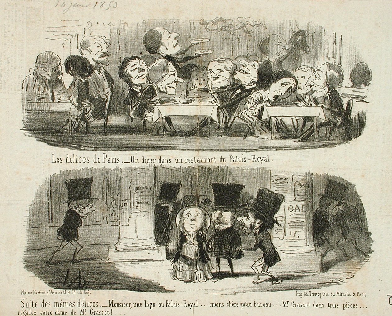 Een diner in het restaurant van Palais-Royal; vervolg van dezelfde geneugten door Honoré Daumier