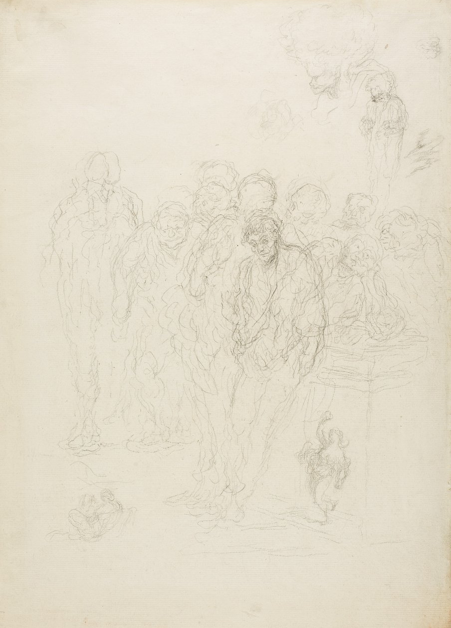 Een groep mannen en andere schetsen, 1857 door Honoré Daumier