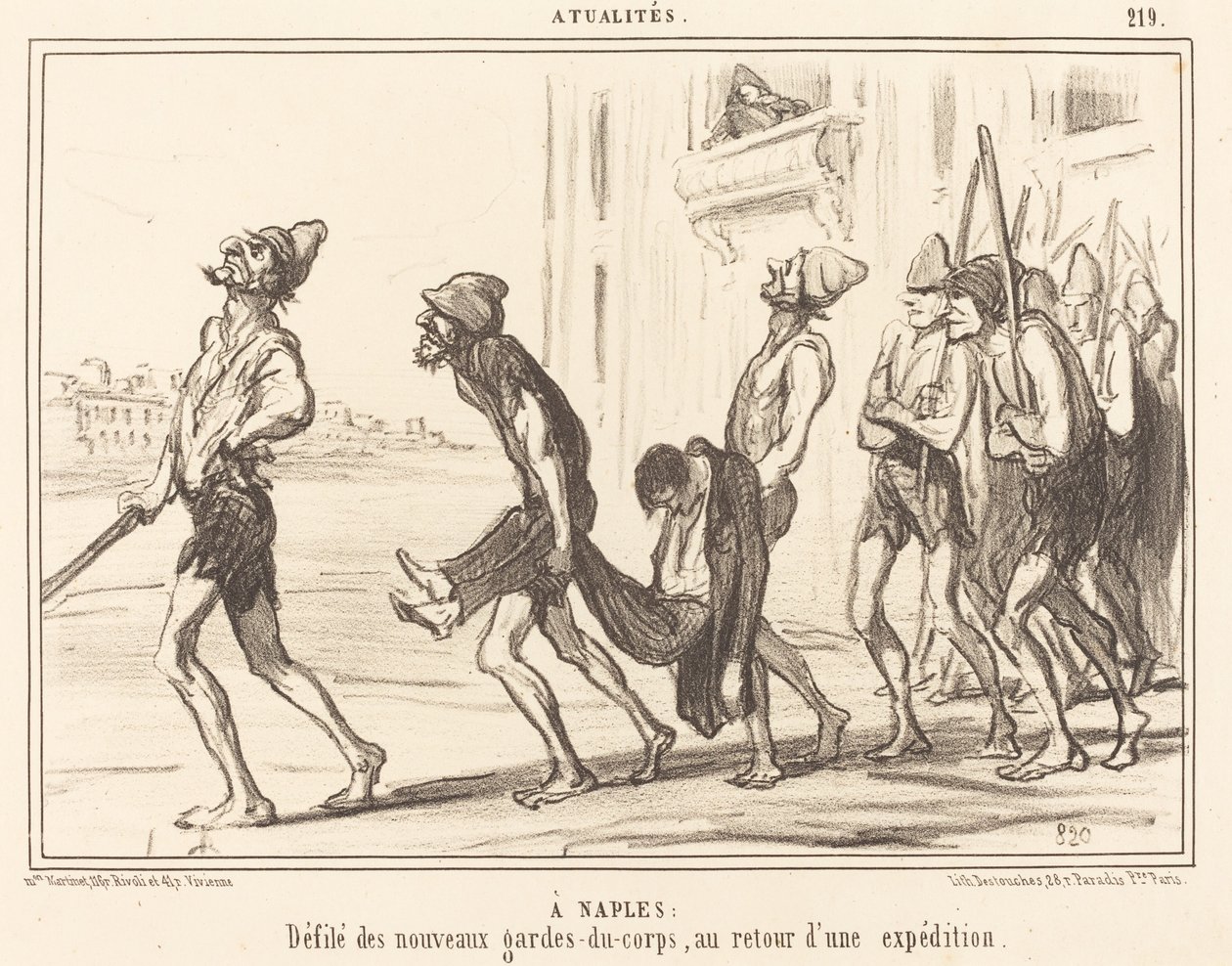 In Napels: Defilé van... lijfwachten... door Honoré Daumier