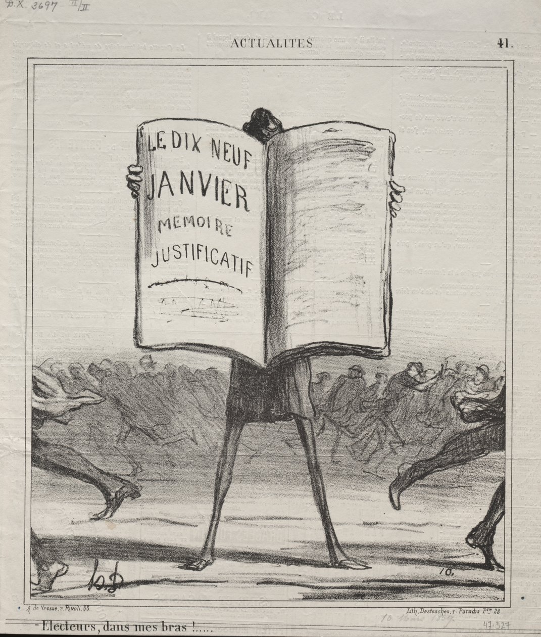 Actualiteiten (Nr. 41): Kiezers, in mijn armen!... door Honoré Daumier
