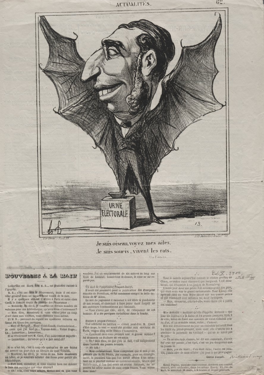 Actualiteiten (Nr. 62): Ik ben een vogel, zie mijn vleugels.. door Honoré Daumier