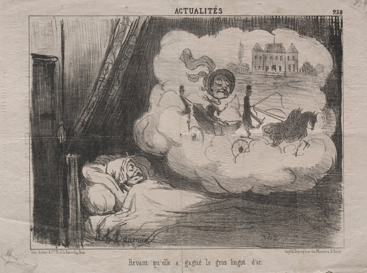 Actualiteiten nr. 238: Dromend dat ze veel goudstaven had gewonnen, 1851 door Honoré Daumier