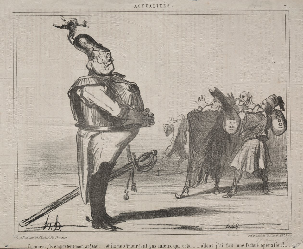 Actualiteiten Nr. 71: Waarom nemen ze mijn geld weg..., 1854 door Honoré Daumier