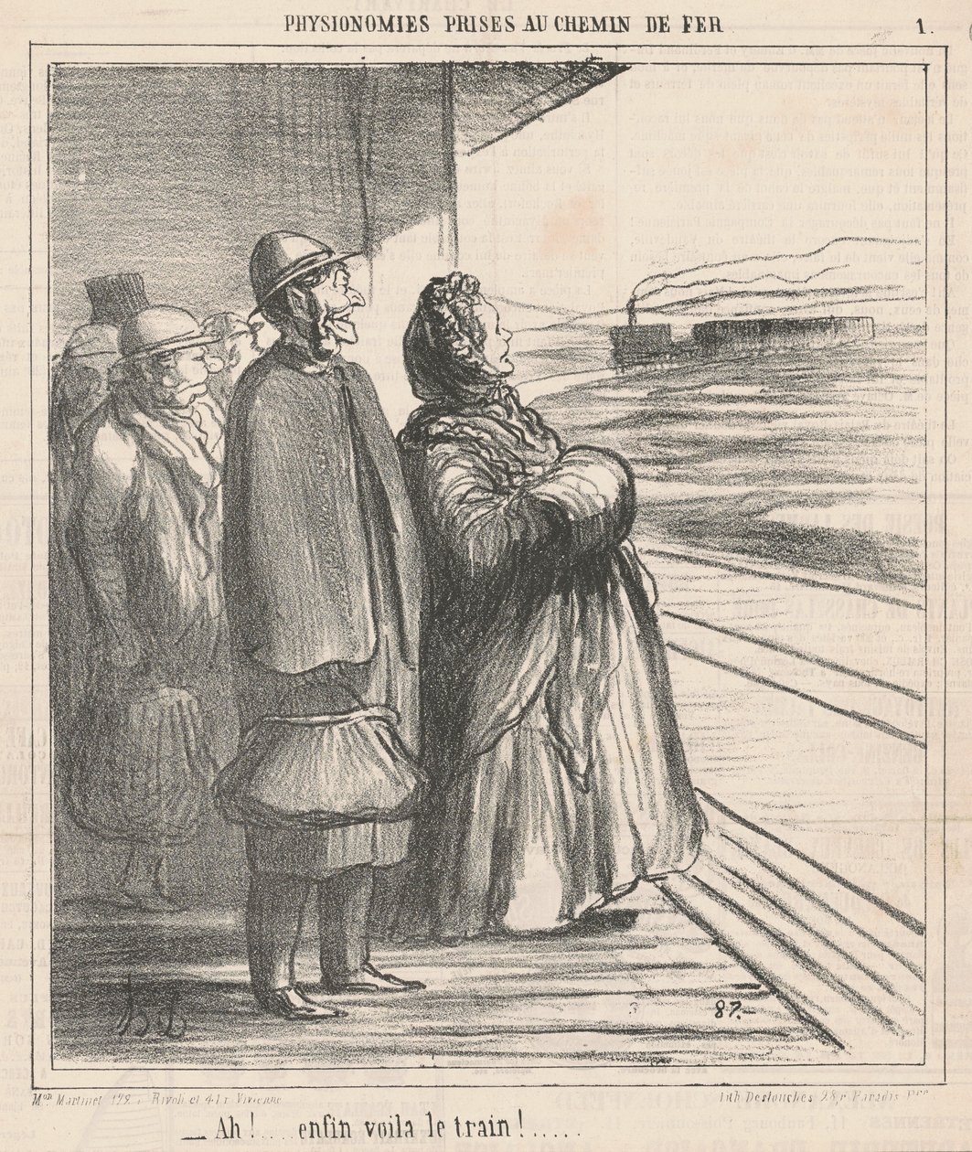 Ah! Eindelijk is daar de trein! ... door Honoré Daumier