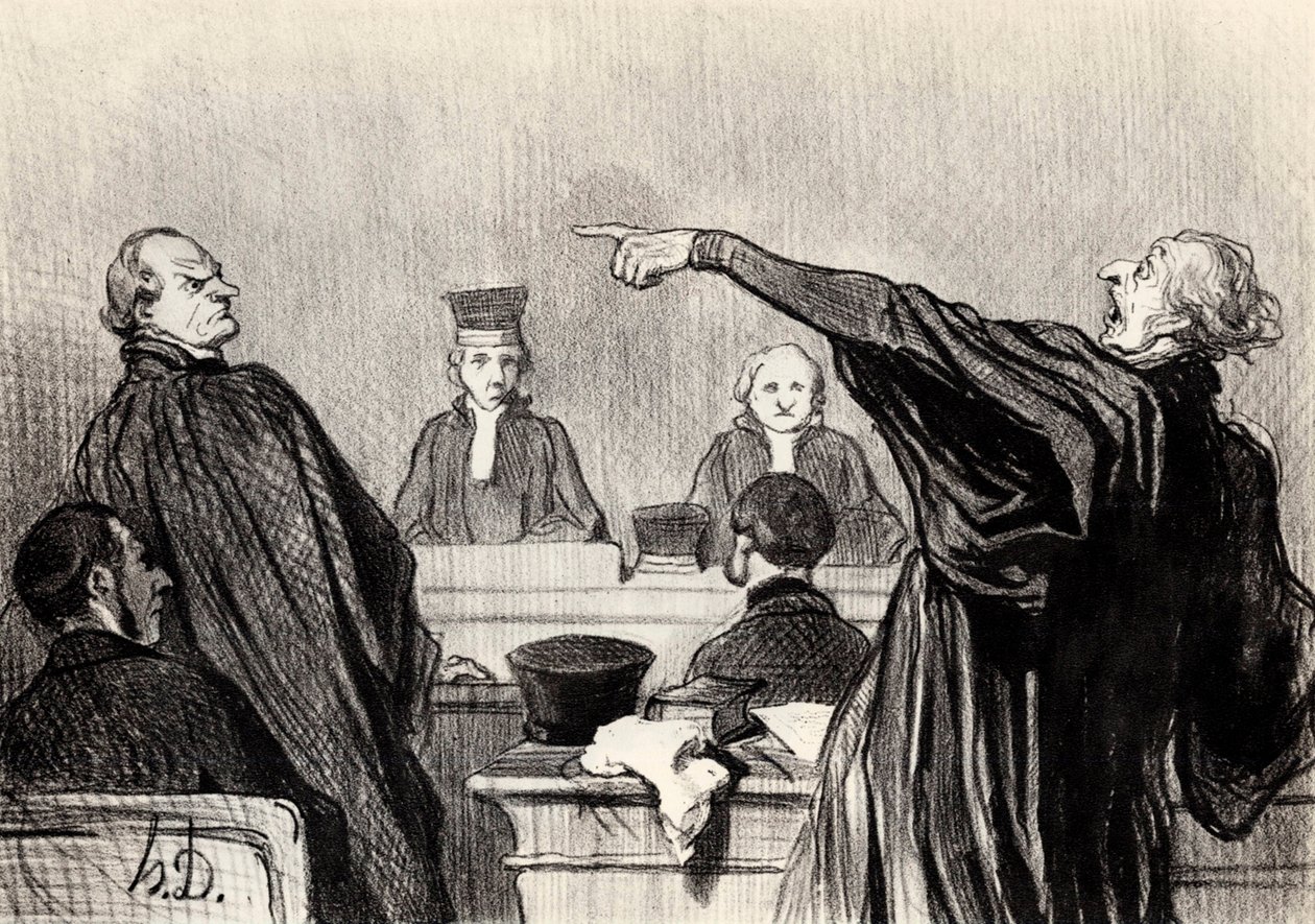 Een advocaat die duidelijk volledig overtuigd is door Honoré Daumier