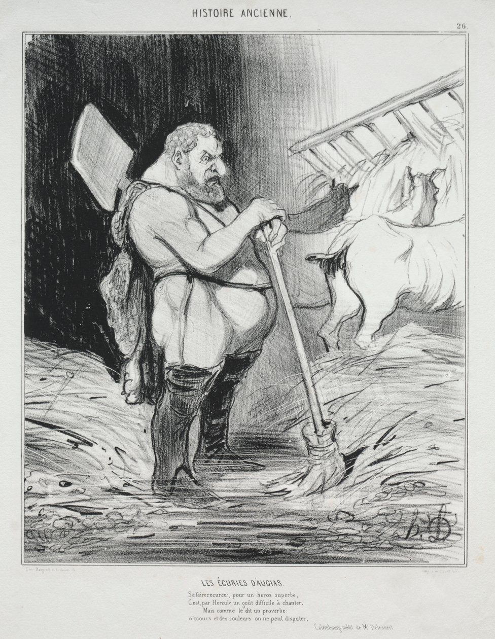 Oude Geschiedenis, plaat 26: De Stal van Augeas door Honoré Daumier