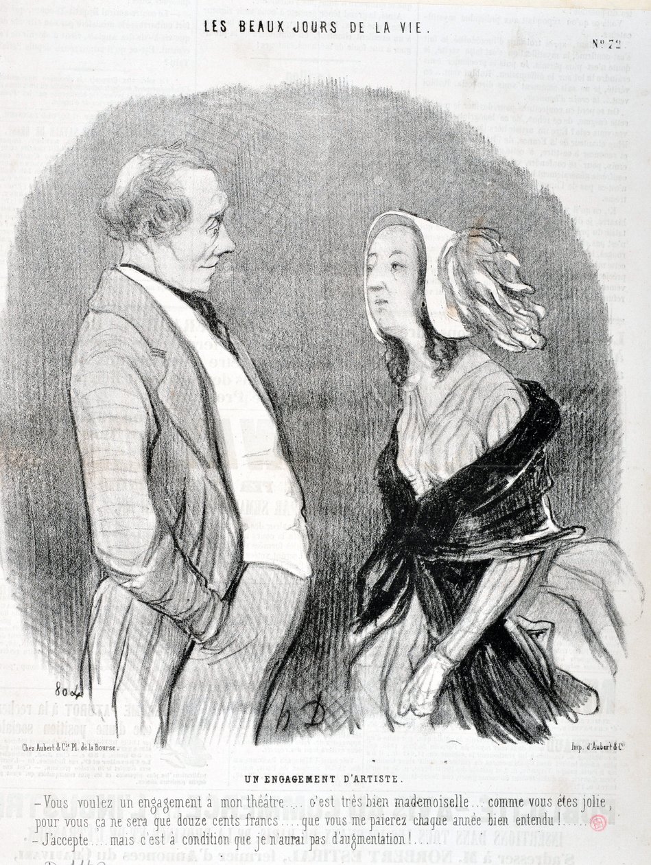 Kunstwerk door Honore Daumier (1808-1879). Charivari uit 1845: Serie LES BEAUX DAYS DE LA VIE. Een artistieke verbintenis 