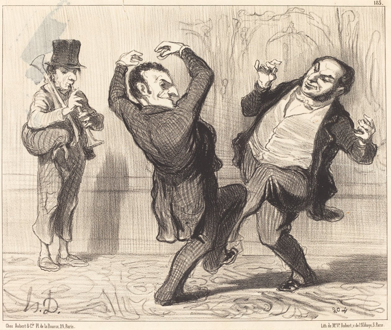 Gebonden door hun grootheid aan de oever van de Seine... door Honoré Daumier