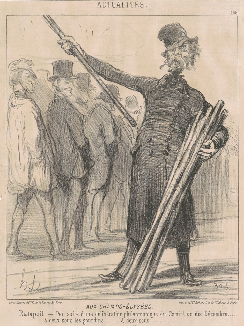 Op de Champs-Elysées, Ratapoil. Als gevolg van een filantropische [sic] beslissing van het Comité van de tiende December...voor twee sous naar de club...twee sous... door Honoré Daumier