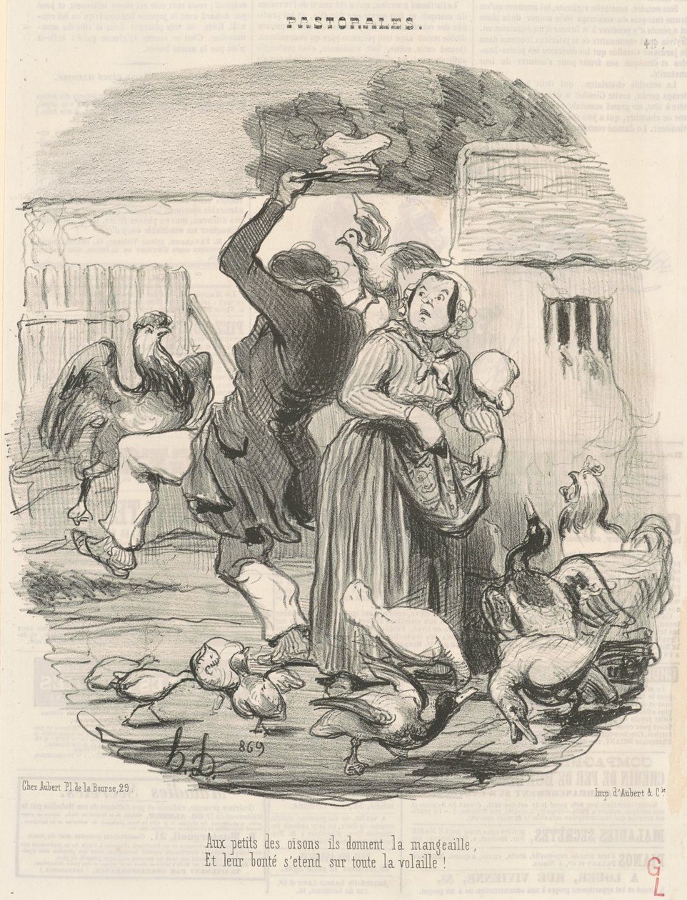 Aux petits des oisons, ils donnent la mangeaille ... door Honoré Daumier