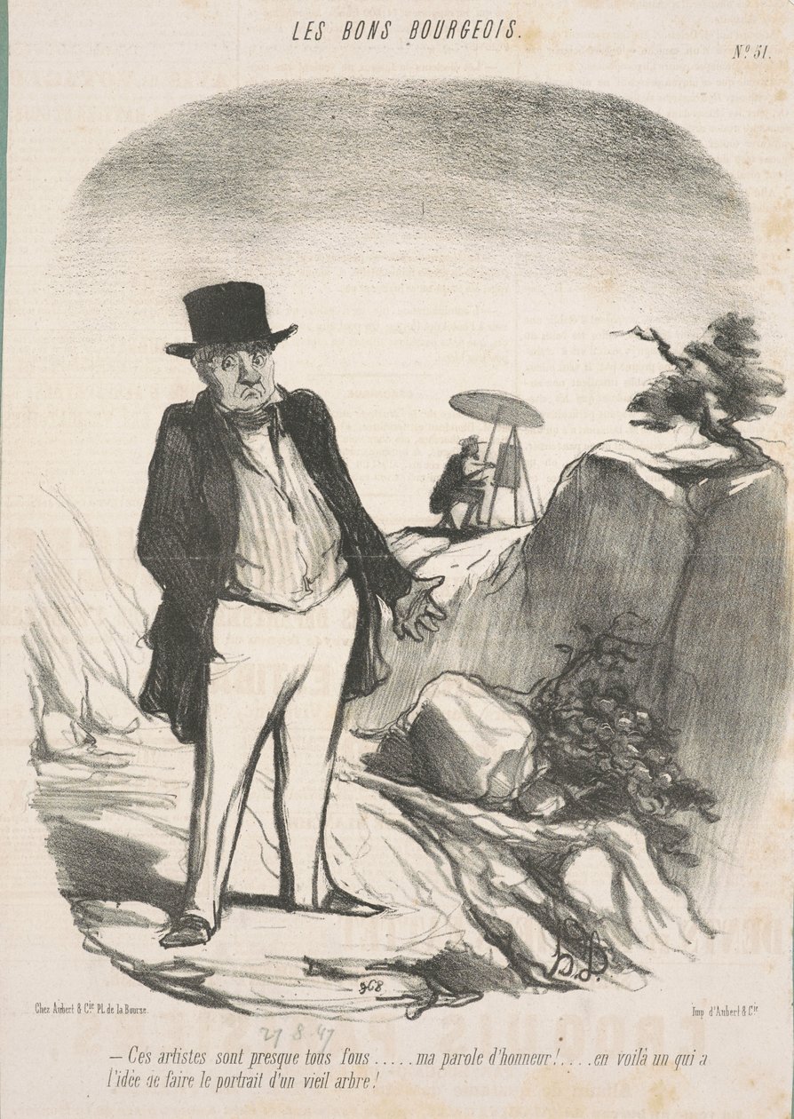 Deze artiesten zijn bijna allemaal gek... Mijn erewoord! ... Hier is er een die het idee heeft om het portret van een oude boom te maken! door Honoré Daumier