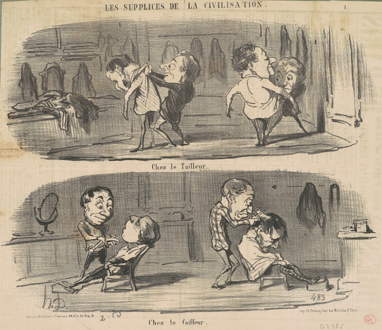 Bij de kleermaker bij de kapper door Honoré Daumier