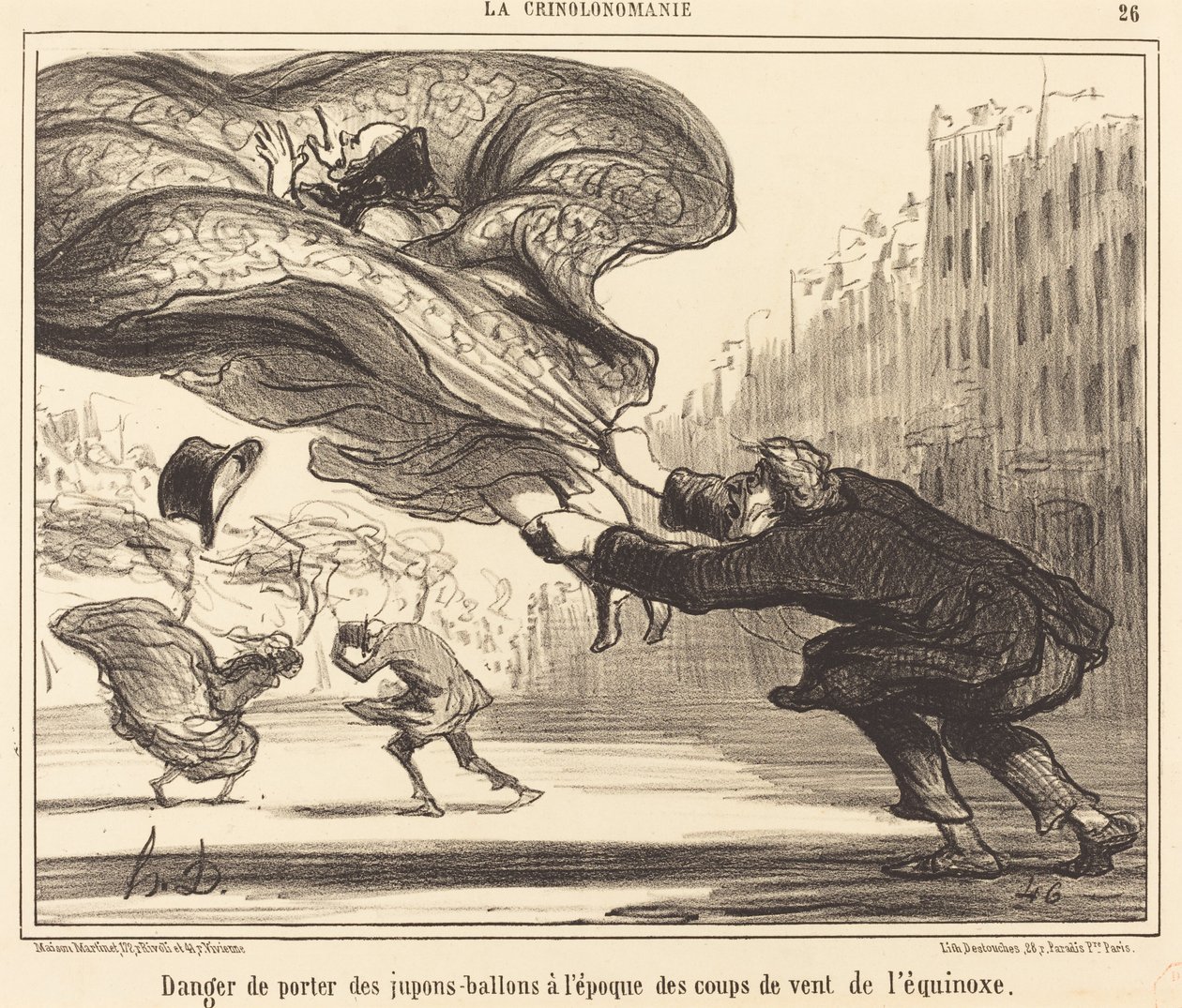 Gevaar van het Dragen van Ballonrokken... door Honoré Daumier