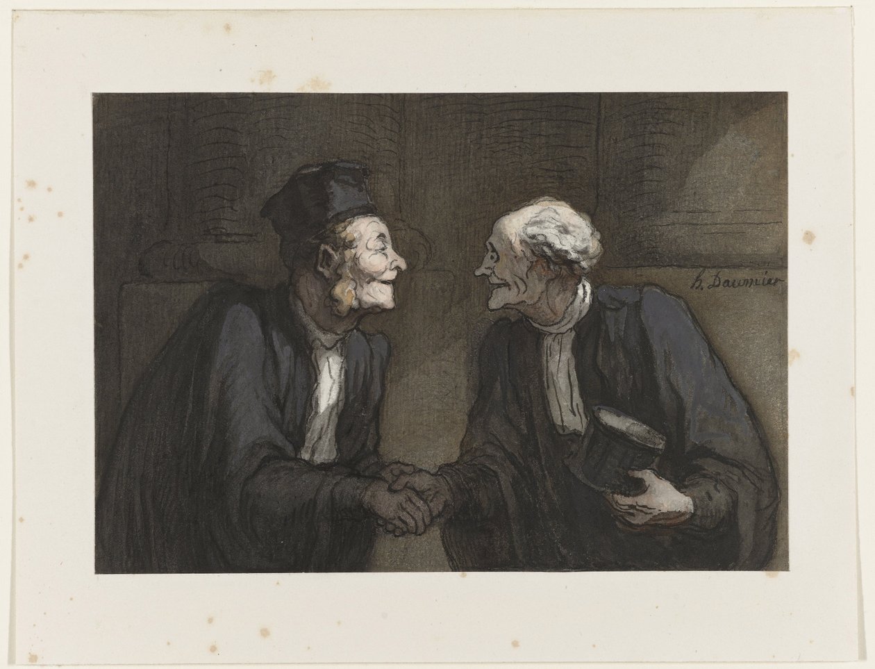 Deux avocats: la poignée de main door Honoré Daumier