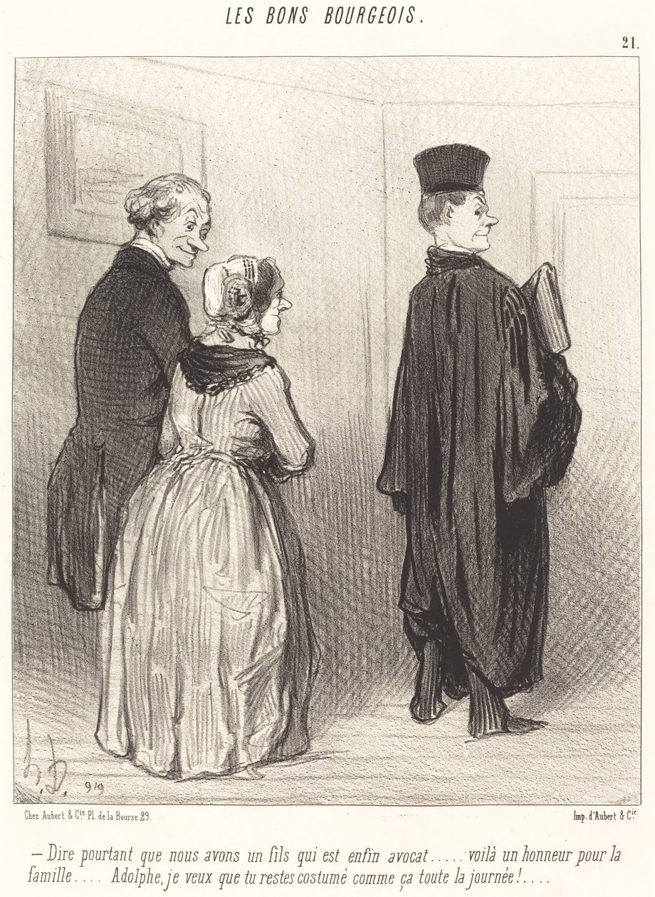 Dire... que nous avons un fils qui est... avocat... door Honoré Daumier