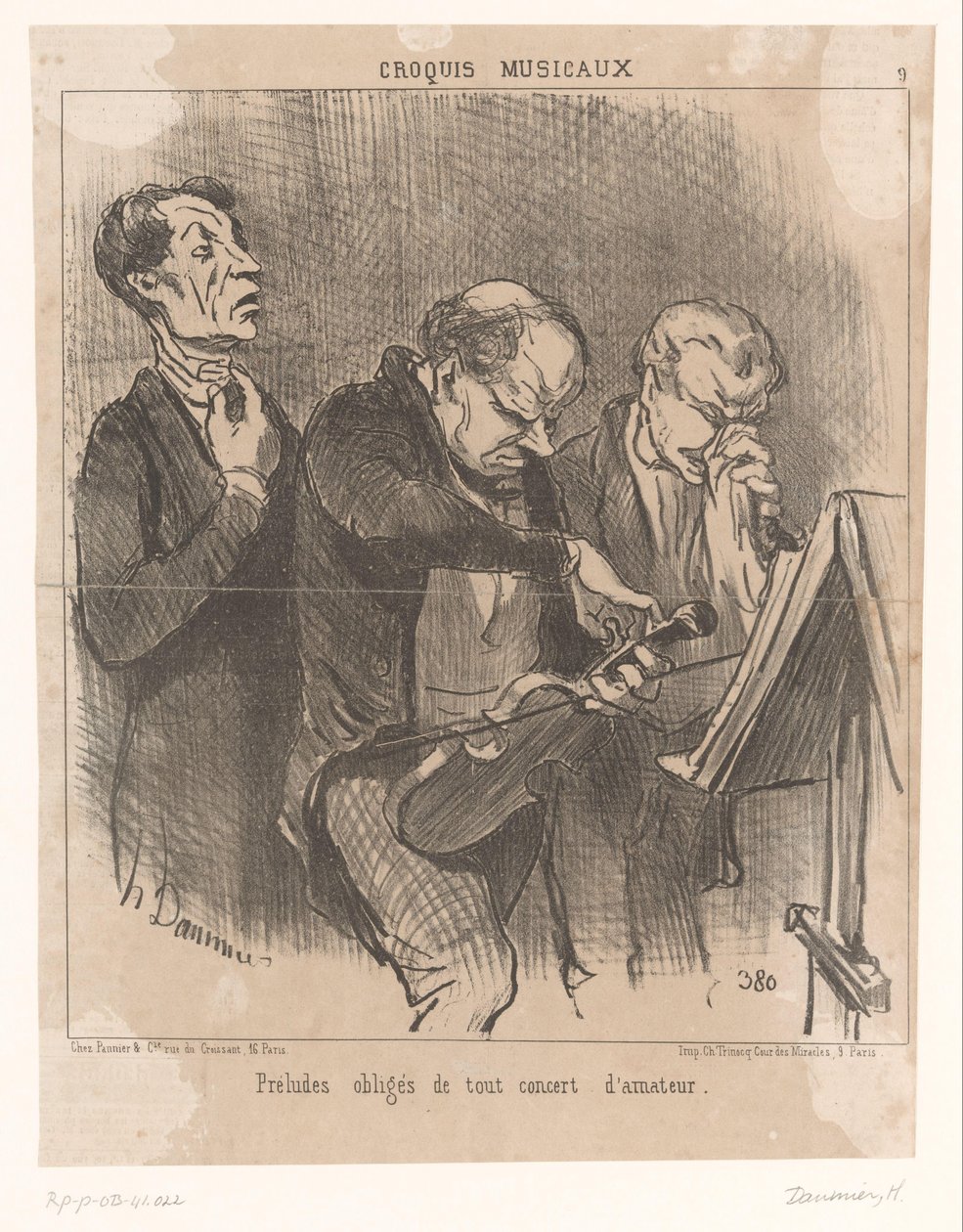 Drie amateur muzikanten voor een concert door Honoré Daumier