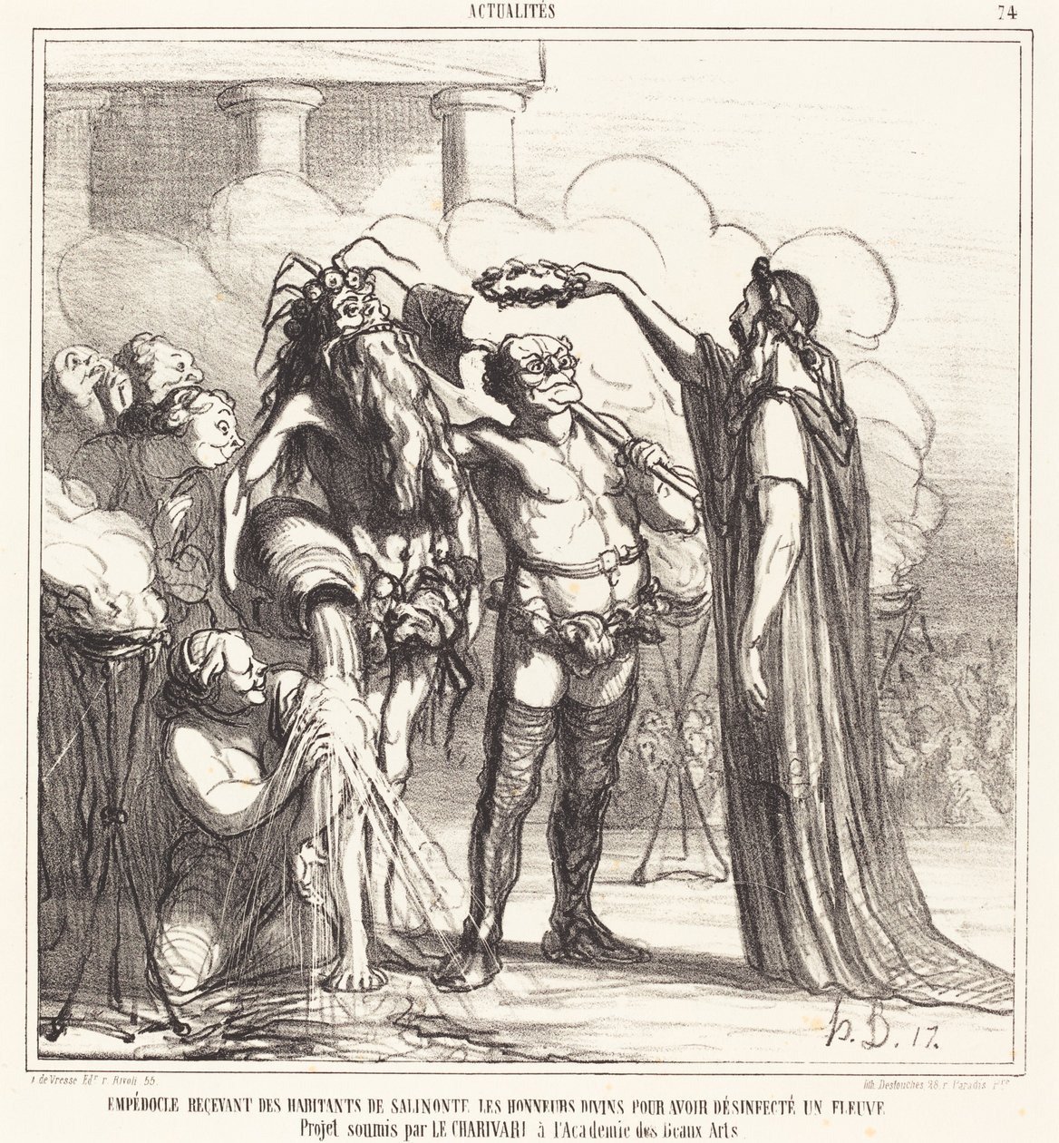 Empedocles ontvangt goddelijke eerbewijzen door Honoré Daumier