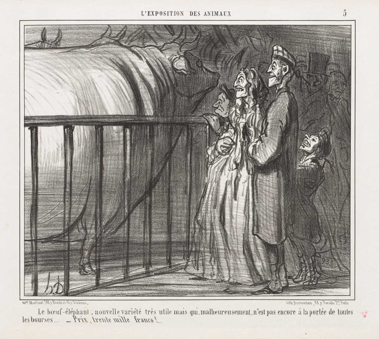 Tentoonstelling van Dieren: De Koe-Olifant, Nieuwe Variëteit door Honoré Daumier