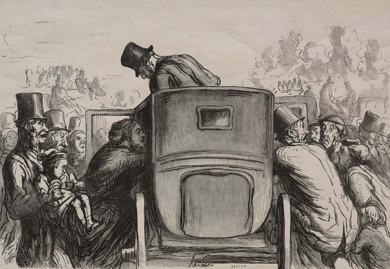 Exposition universelle: De vreemdeling vindt alle faciliteiten om naar zijn hotel terug te keren door Honoré Daumier