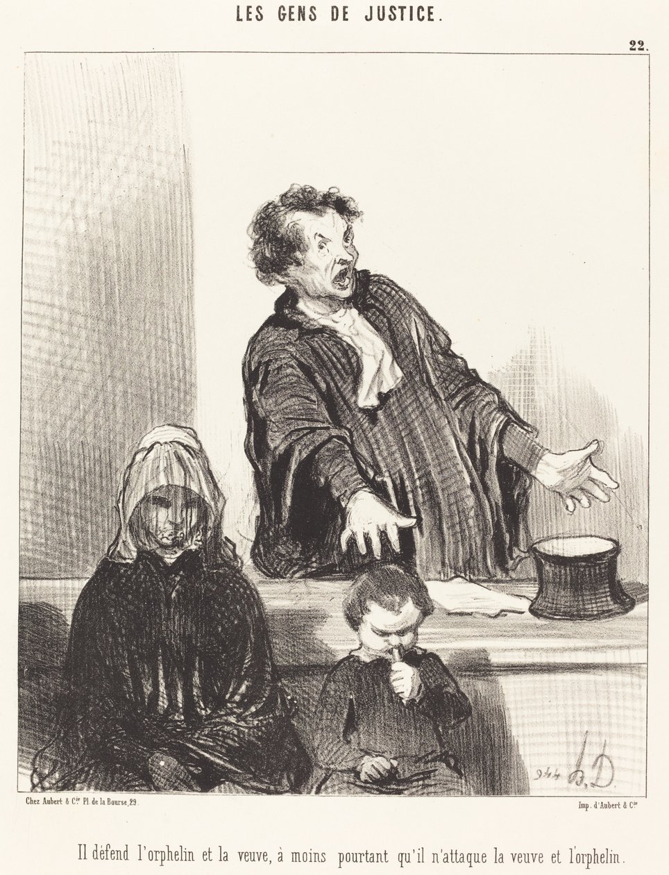 Hij verdedigt de wees en de weduwe, tenzij... door Honoré Daumier