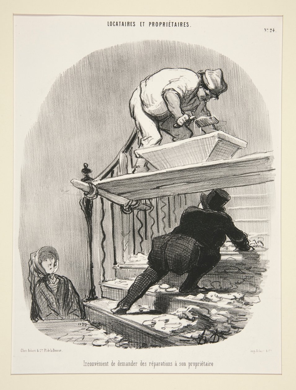 Ongemak van het vragen om reparaties aan zijn eigenaar, uit Huurders en Eigenaren door Honoré Daumier