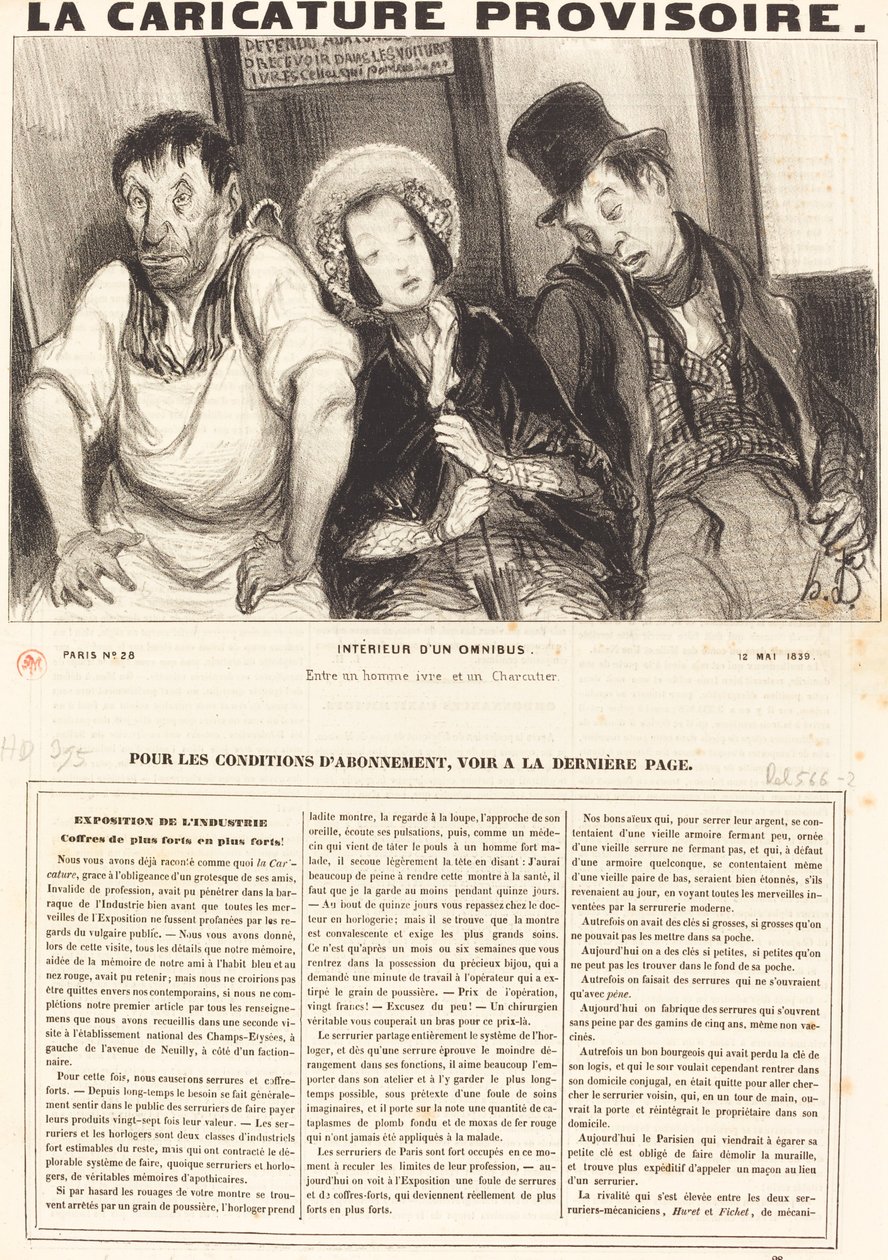 Interieur van een omnibus door Honoré Daumier