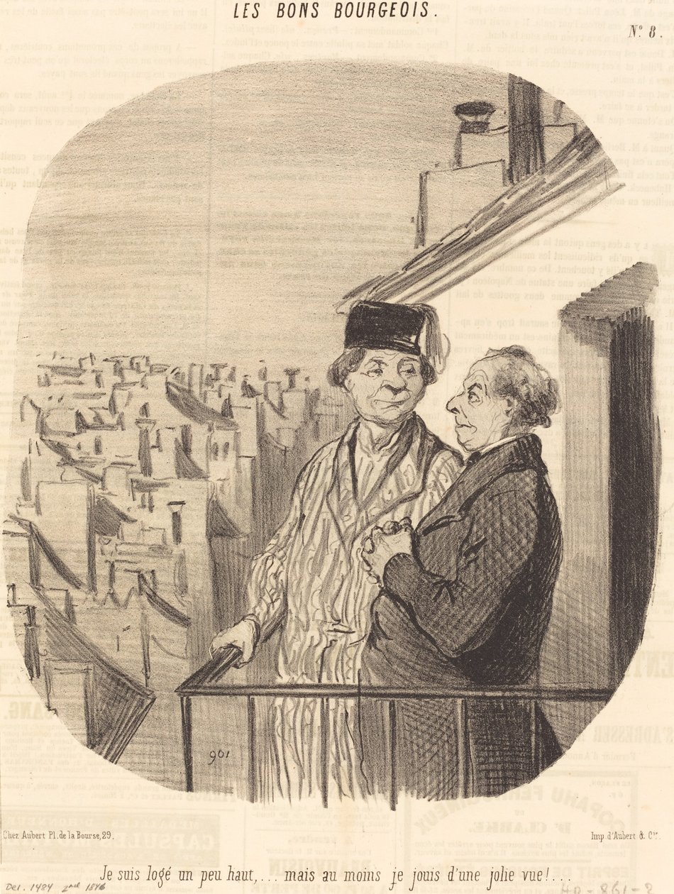 Ik woon een beetje hoog... maar... ik geniet van een mooi uitzicht! door Honoré Daumier