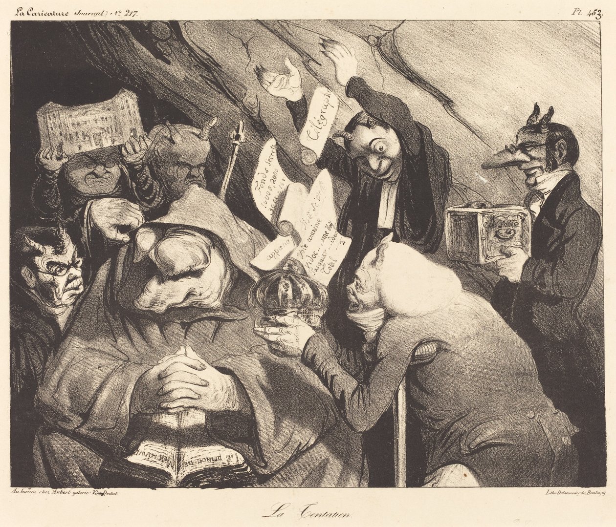 De Verleiding, parodie van een doek van Téniers door Honoré Daumier