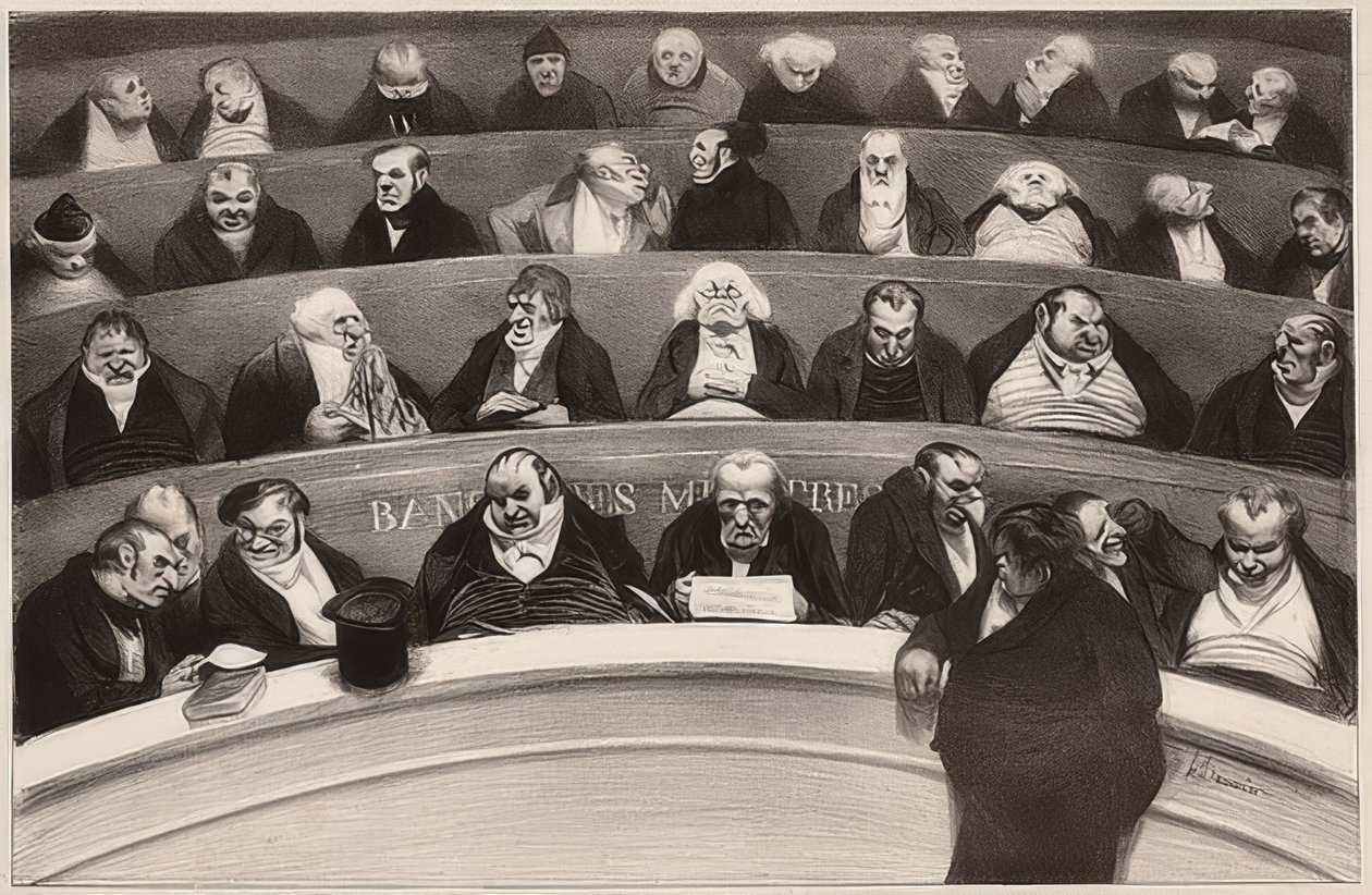 De wetgevende buik. Uitzicht op de ministeriële banken van de niet-geprostitueerde kamer van 1834 door Honoré Daumier