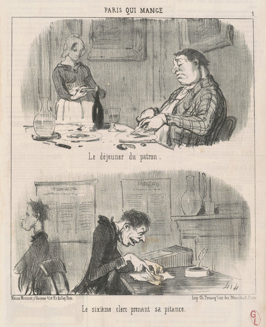 De lunch van de baas, de zesde klerk... door Honoré Daumier