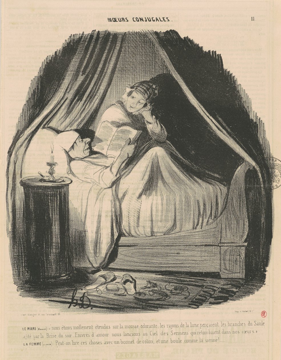 De echtgenoot leest: we lagen zachtjes uitgestrekt... door Honoré Daumier