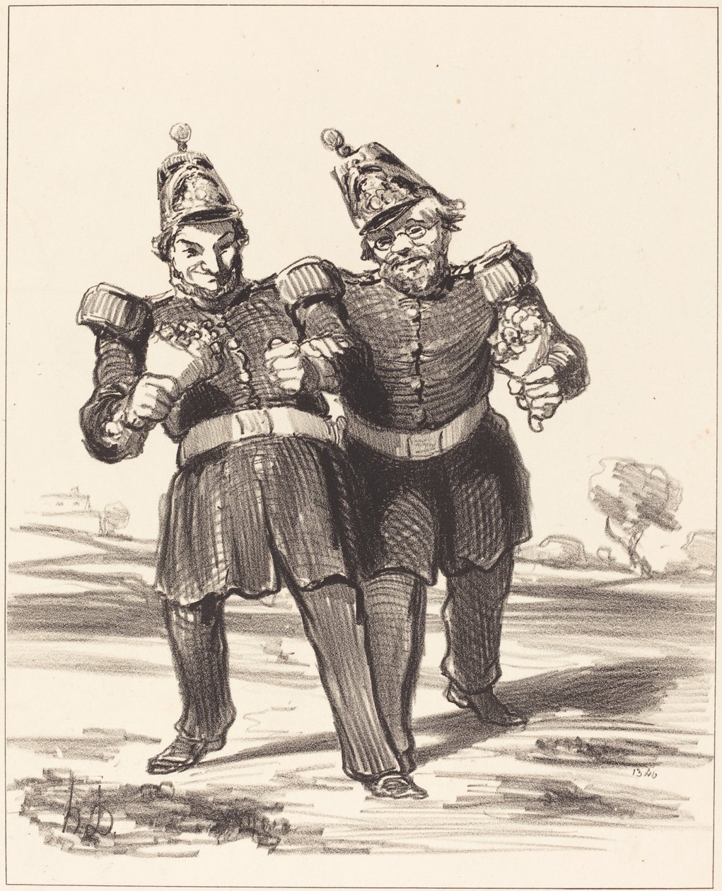 De twee feestvierders in vreugde door Honoré Daumier