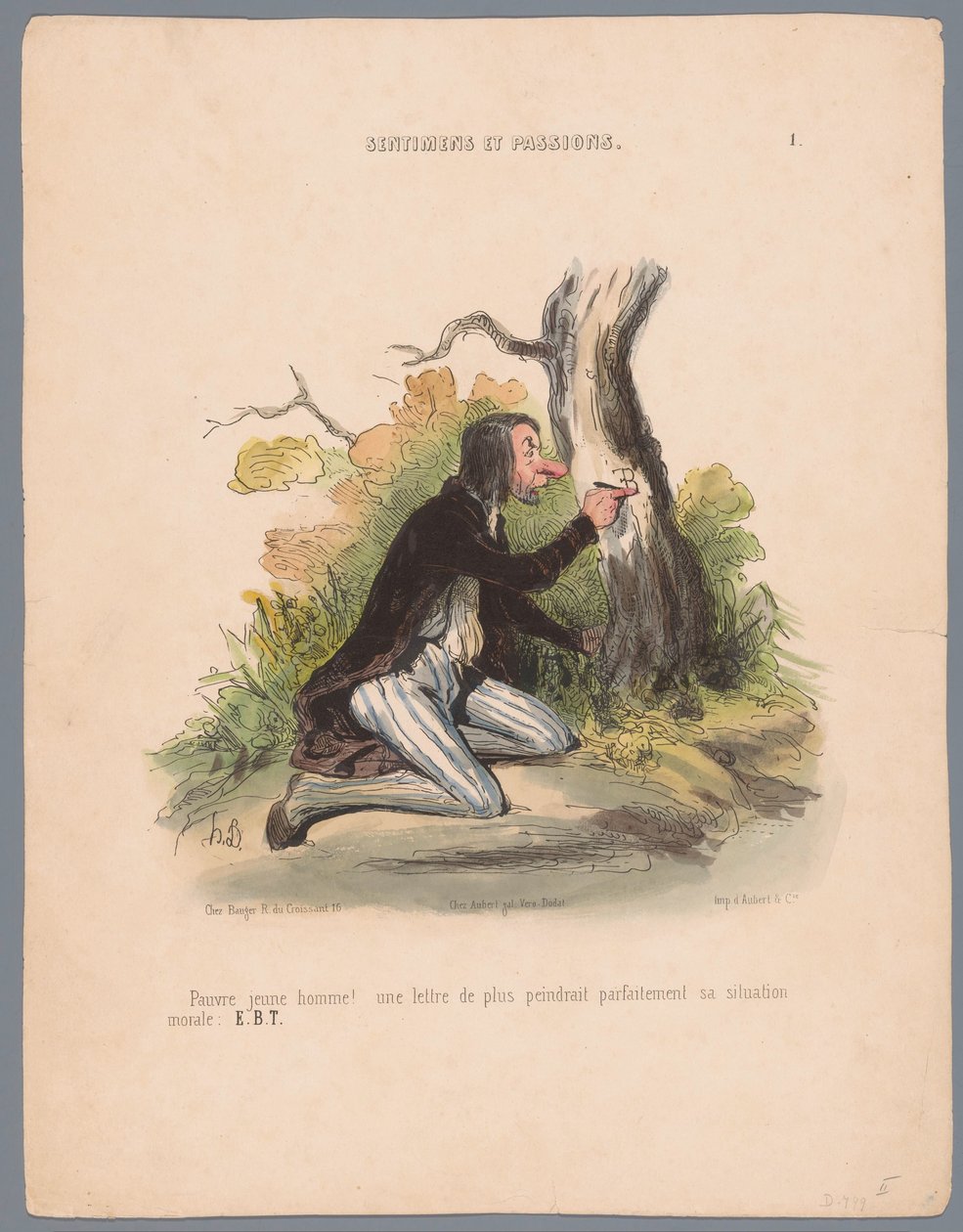 Man kerft initialen in een boombast door Honoré Daumier