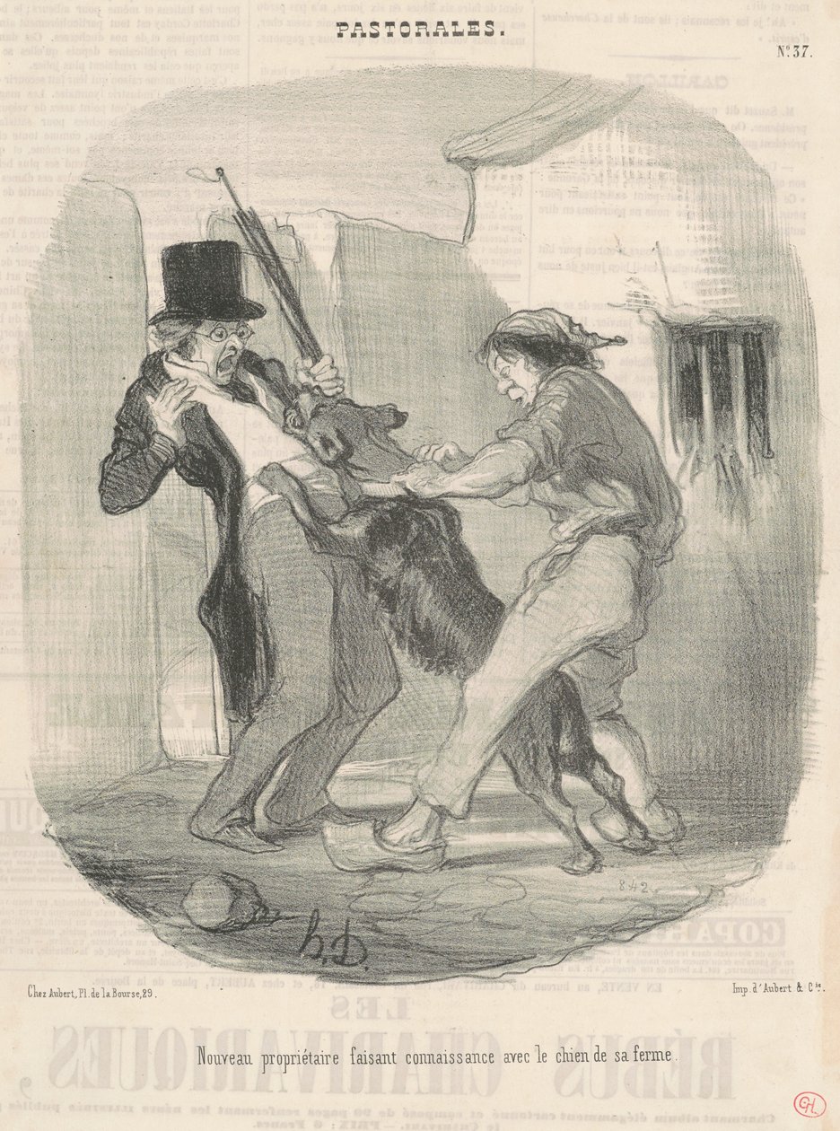 Nieuwe eigenaar maakt kennis met de hond door Honoré Daumier