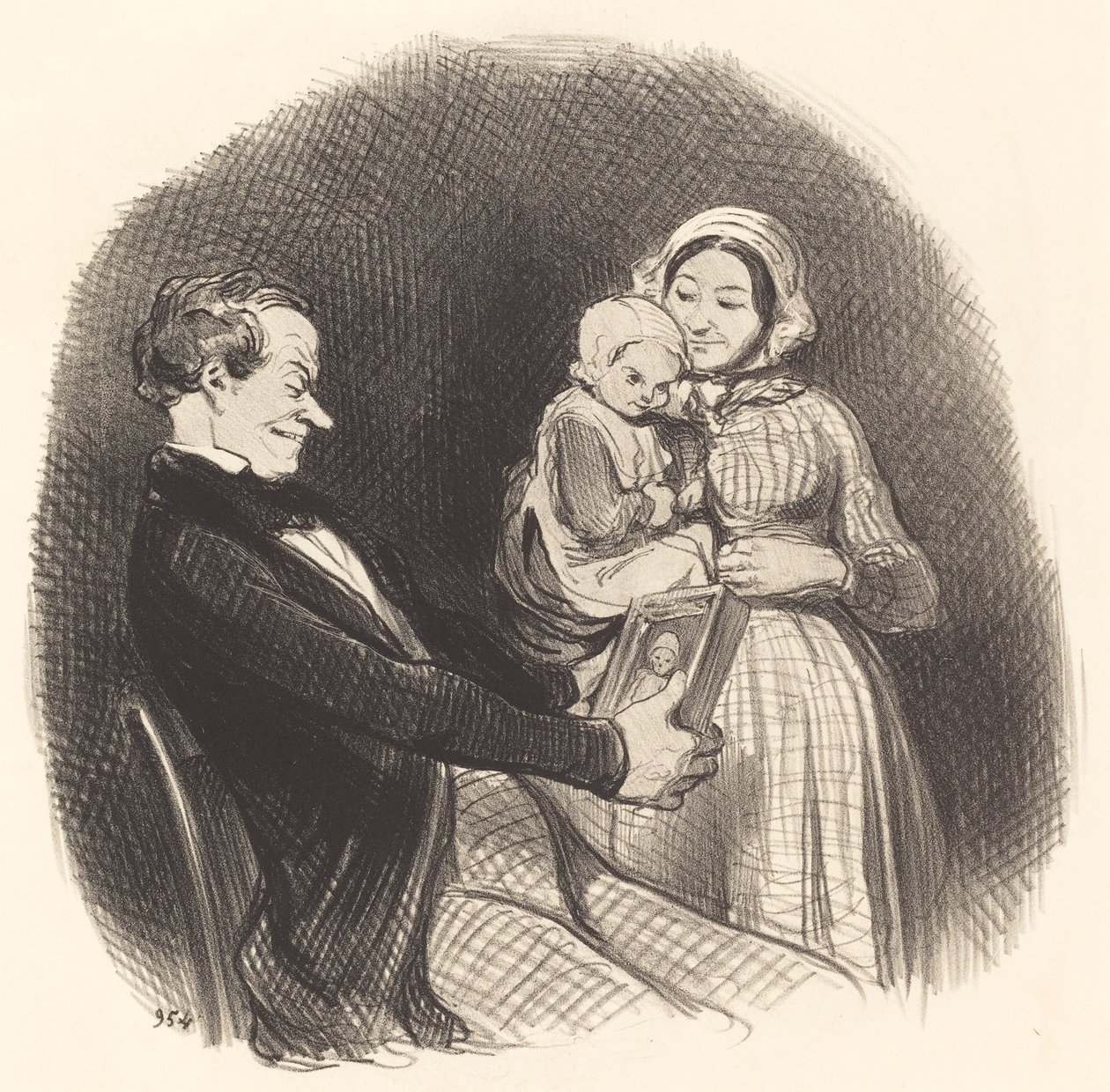 Papa die naar het beeld van zijn beeld kijkt door Honoré Daumier