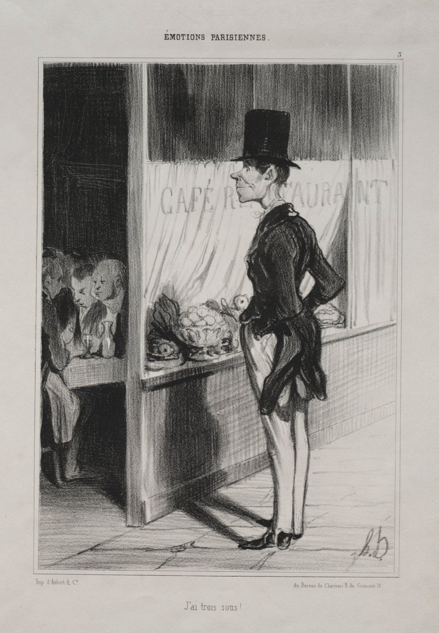 Parijse emoties, plaat 3: Ik heb drie sous!, 1839 door Honoré Daumier