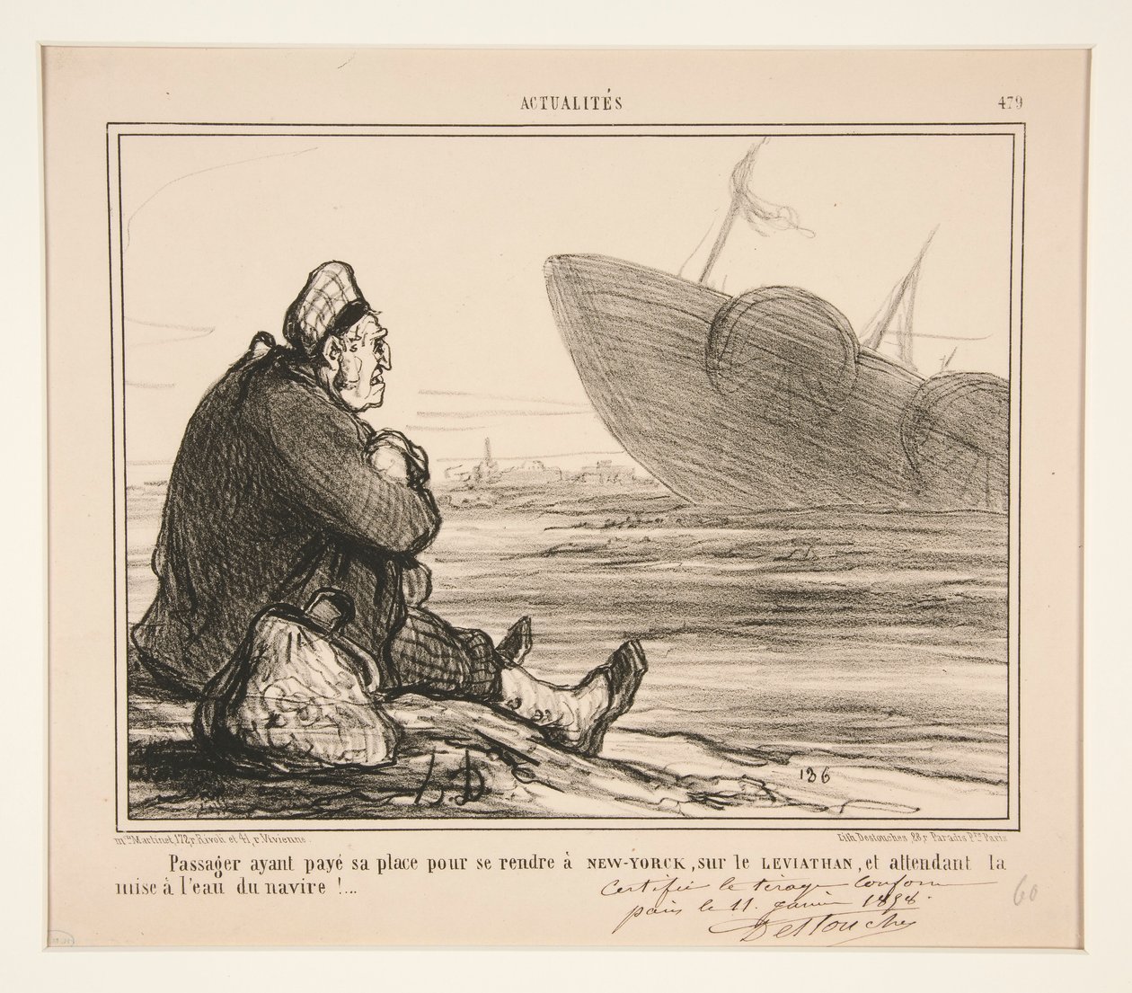 Passager ayant payé sa place pour se rendre à New-Yorck, sur le door Honoré Daumier