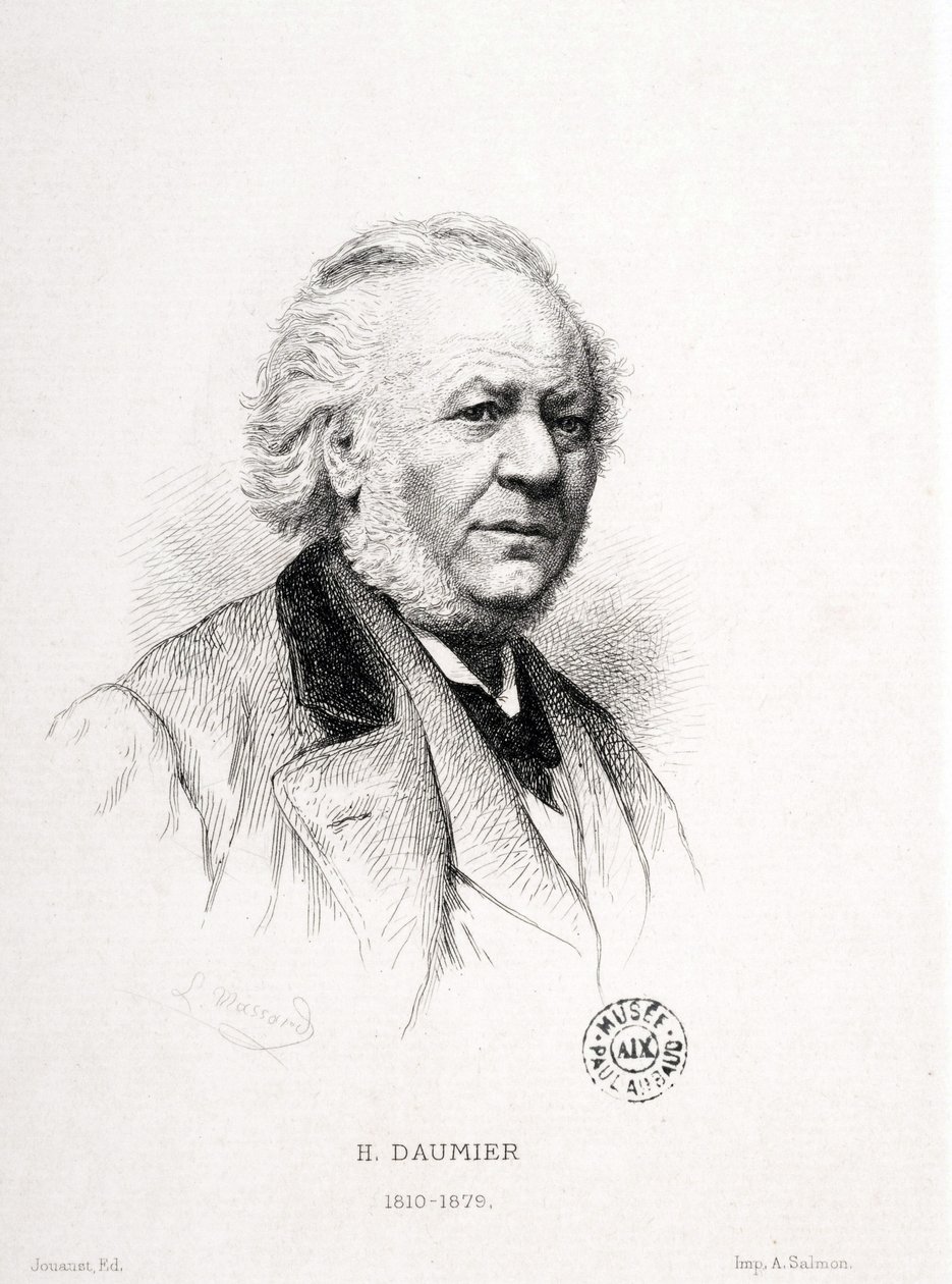 Portret van Honore Daumier (1808-1879), Franse graveur, schilder en beeldhouwer. Massard gravure. Dim: 15x11,5cm. Arbaud Museum. door Honoré Daumier