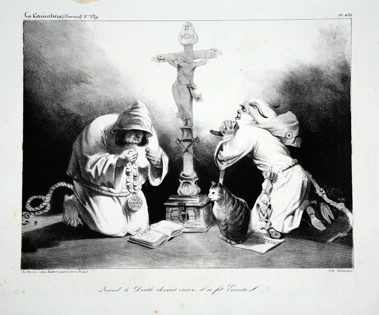 Toen de duivel oud werd, werd hij kluizenaar, gepubliceerd 1835 door Honoré Daumier