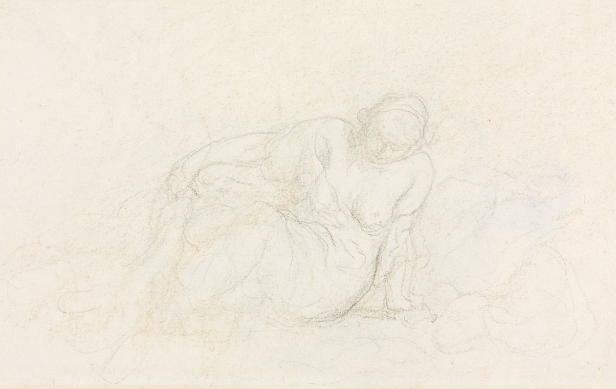 Liggende vrouw leunend op haar arm, verso, 1855-1860 door Honoré Daumier